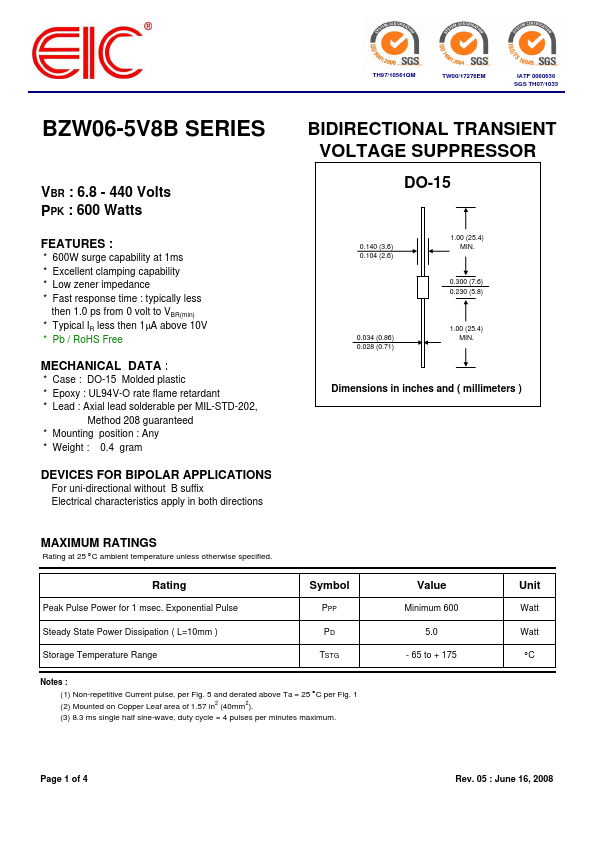 BZW06-23B EIC discrete Semiconductors