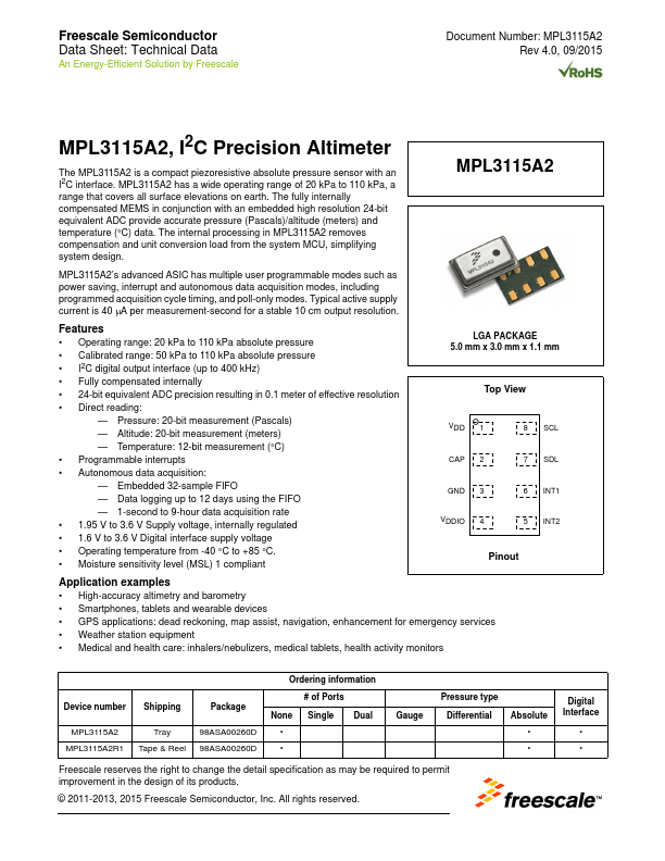 MPL3115A2 Freescale Semiconductor