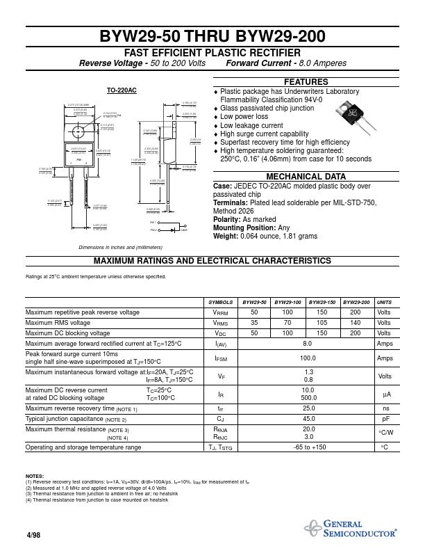 BYW29-150 General Semiconductor