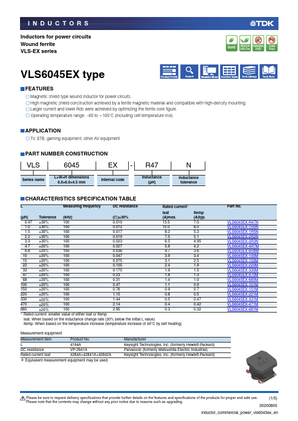 <?=VLS6045EX-3R3N?> डेटा पत्रक पीडीएफ