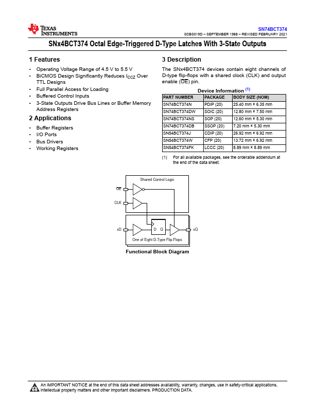 SN74BCT374N Texas Instruments