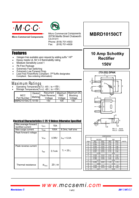 MBRD10150CT MCC
