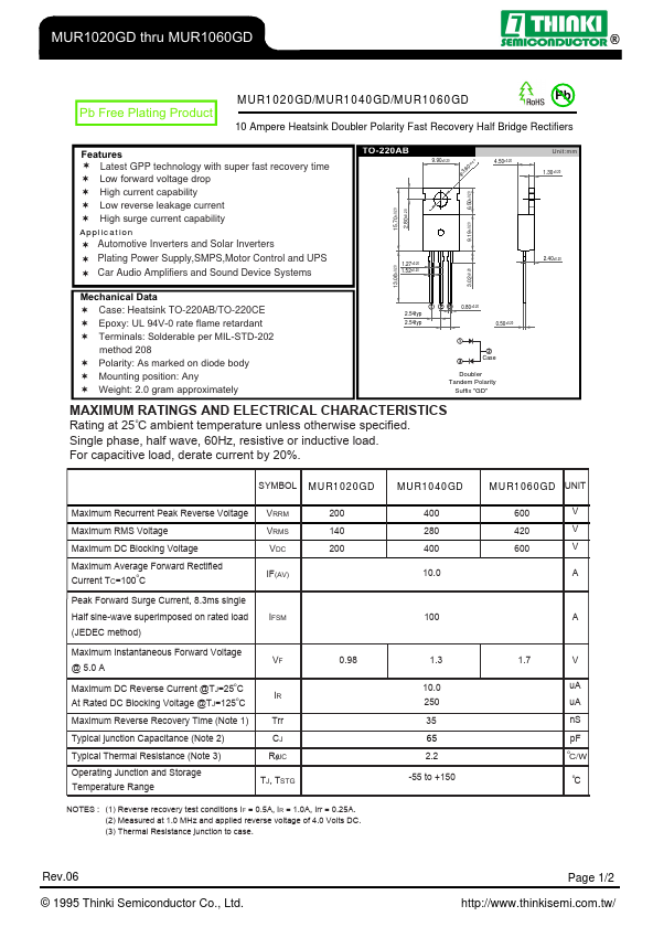 MUR1040GD Thinki Semiconductor