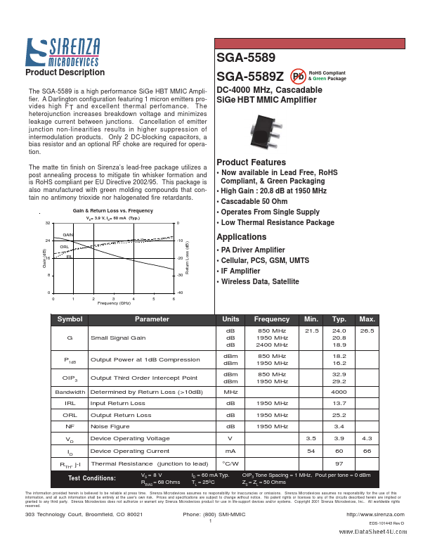 SGA-5589 Sirenza Microdevices