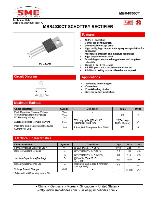 MBR4030CT SMC-Diode