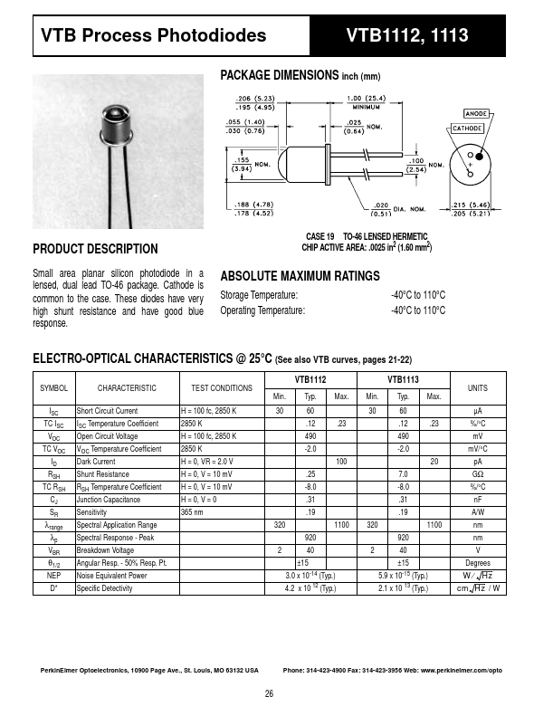 VTB1112 PerkinElmer Optoelectronics