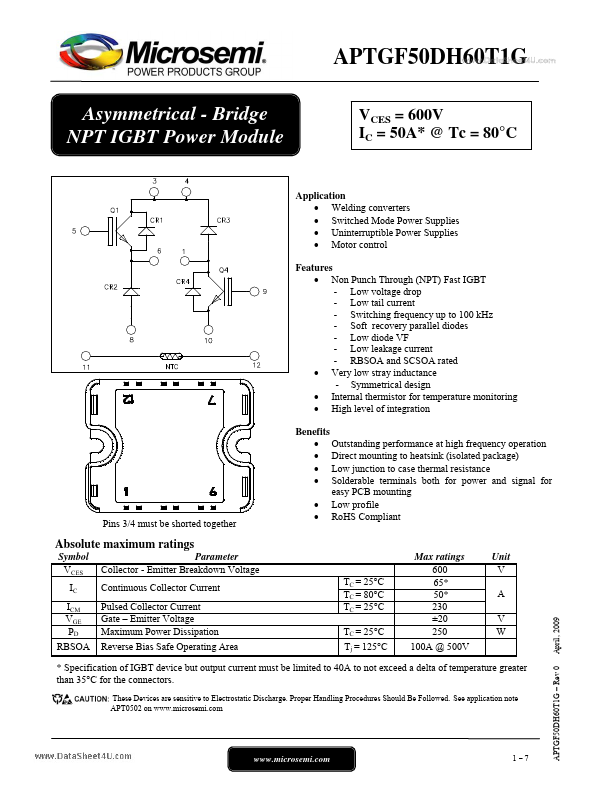 APTGF50DH60T1G Microsemi Corporation