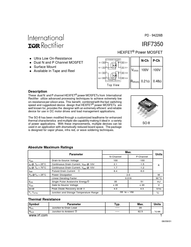 <?=IRF7350?> डेटा पत्रक पीडीएफ