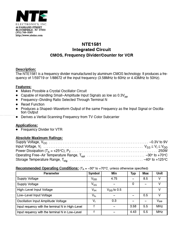 <?=NTE1581?> डेटा पत्रक पीडीएफ