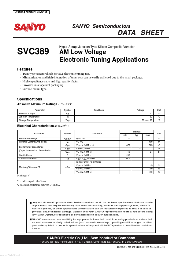 SVC389 Sanyo Semicon Device