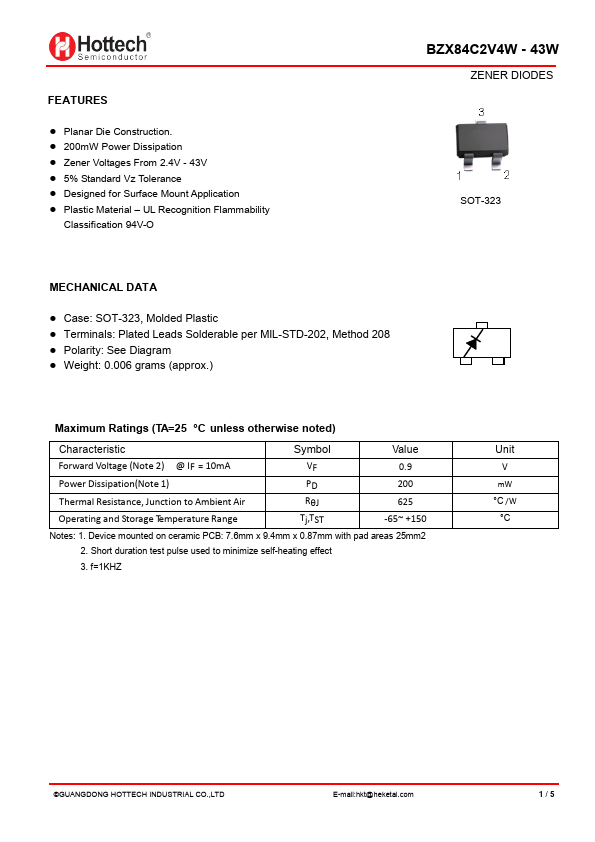 BZX84C2V4W HOTTECH