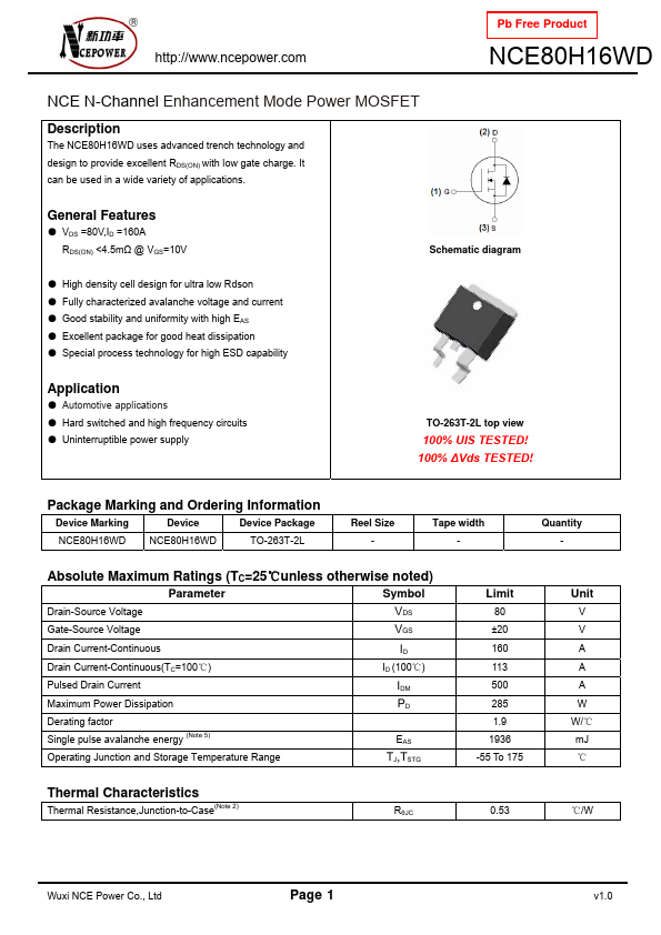 NCE80H16WD NCE Power Semiconductor