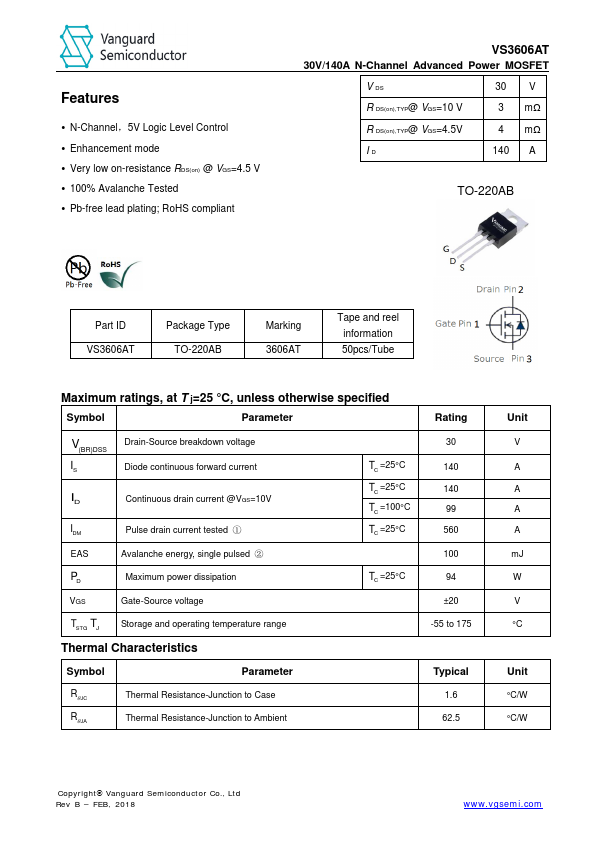 VS3606AT Vanguard Semiconductor