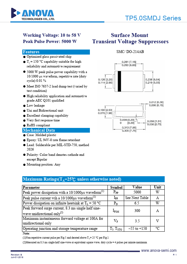 <?=TP5.0SMDJ16A?> डेटा पत्रक पीडीएफ