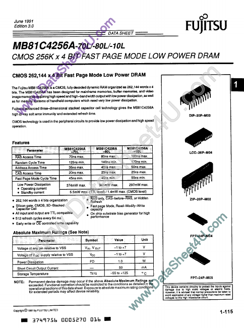 MB81C4256A Fujitsu Media Devices