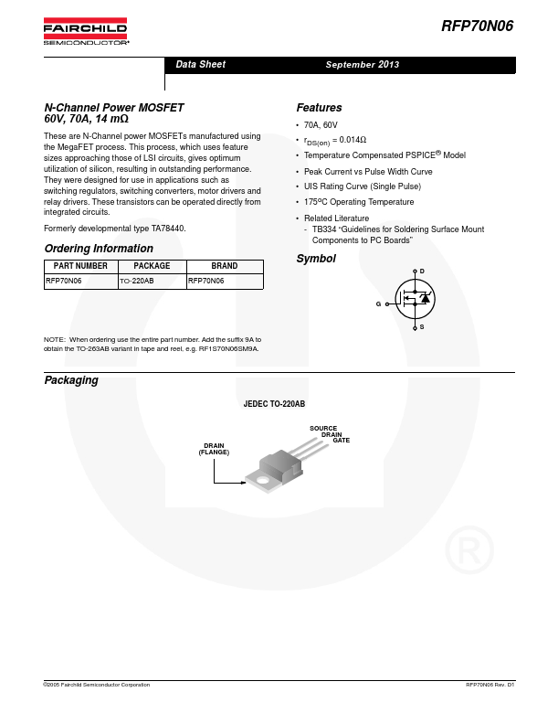 70N06 Fairchild Semiconductor