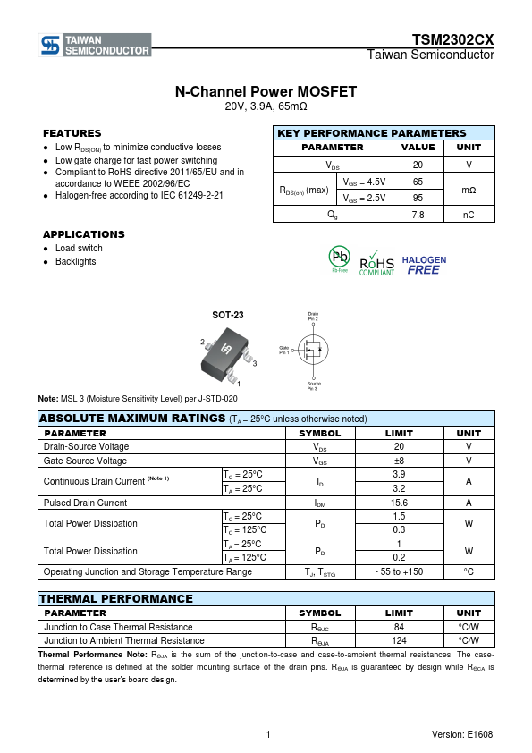 TSM2302CX Taiwan Semiconductor