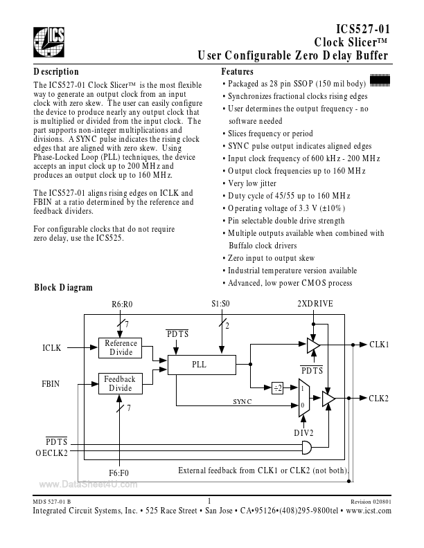 ICS527-01 Integrated Circuit Systems