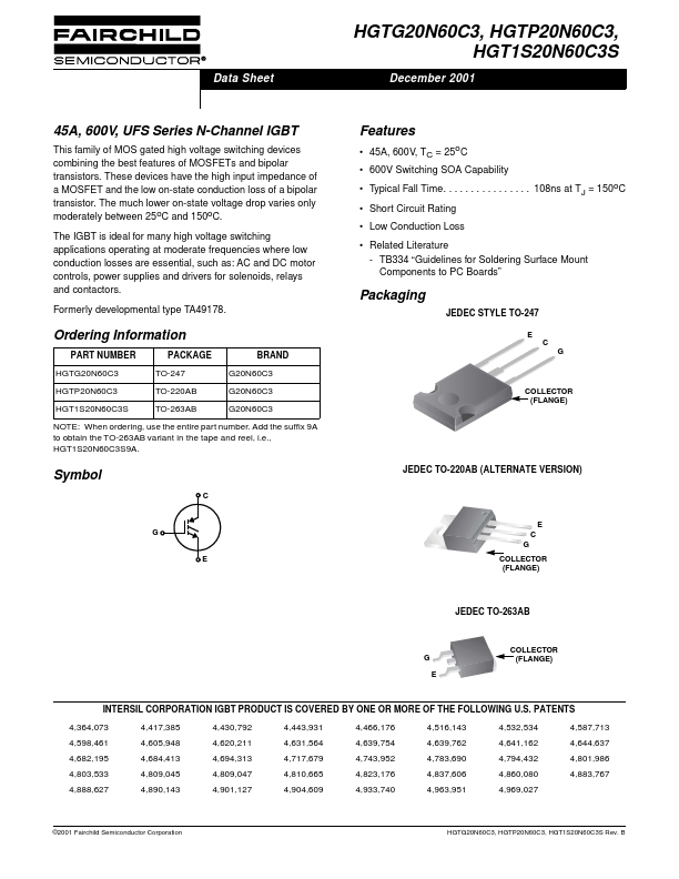 HGTP20N60C3 Fairchild Semiconductor