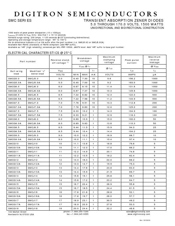 SMCG8.0 Digitron Semiconductors