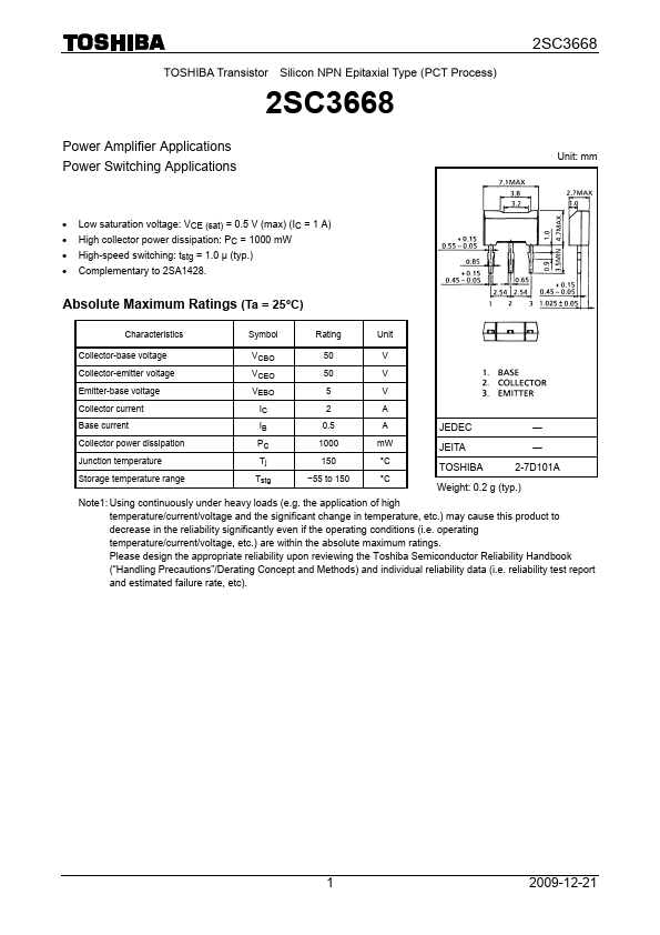 2SC3668 Toshiba Semiconductor