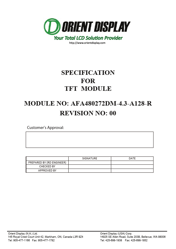AFA480272DM-4.3-A128-R ORIENT DISPLAY
