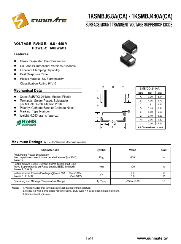 1KSMBJ130C SunMate