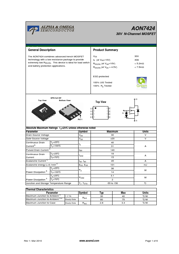 AON7424 Alpha & Omega Semiconductors