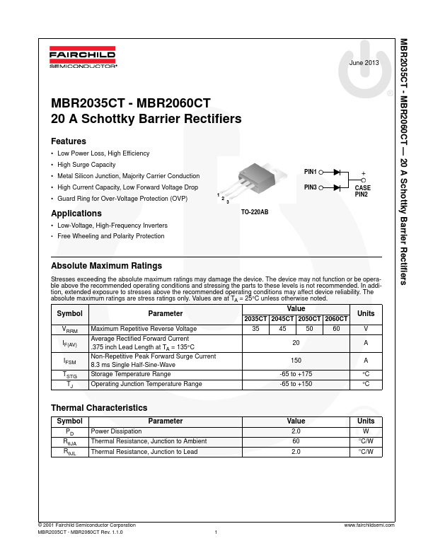 MBR2050CT Fairchild Semiconductor