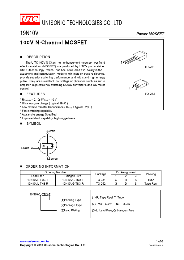 19N10V UNISONIC TECHNOLOGIES