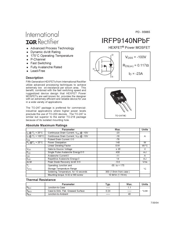 IRFP9140NPBF International Rectifier