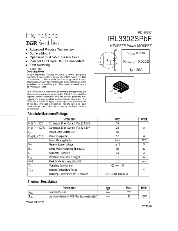 IRL3302SPBF International Rectifier