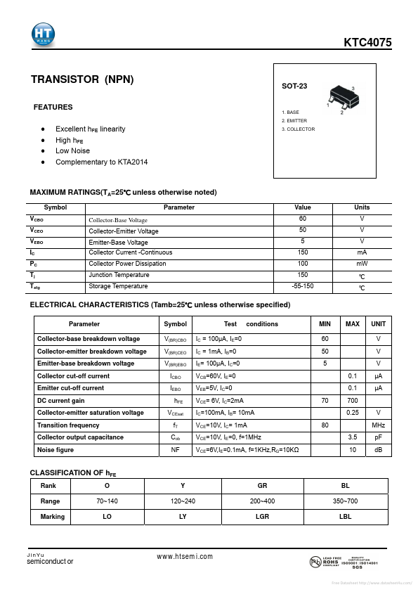 KTC4075 Jin Yu Semiconductor