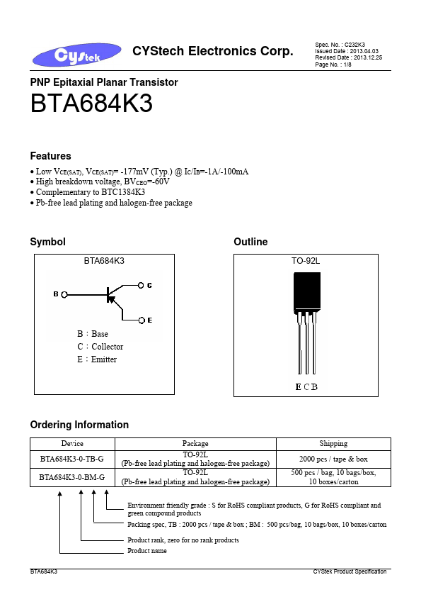 BTA684K3 CYStech Electronics
