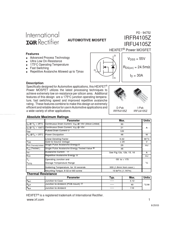 IRFR4105Z International Rectifier