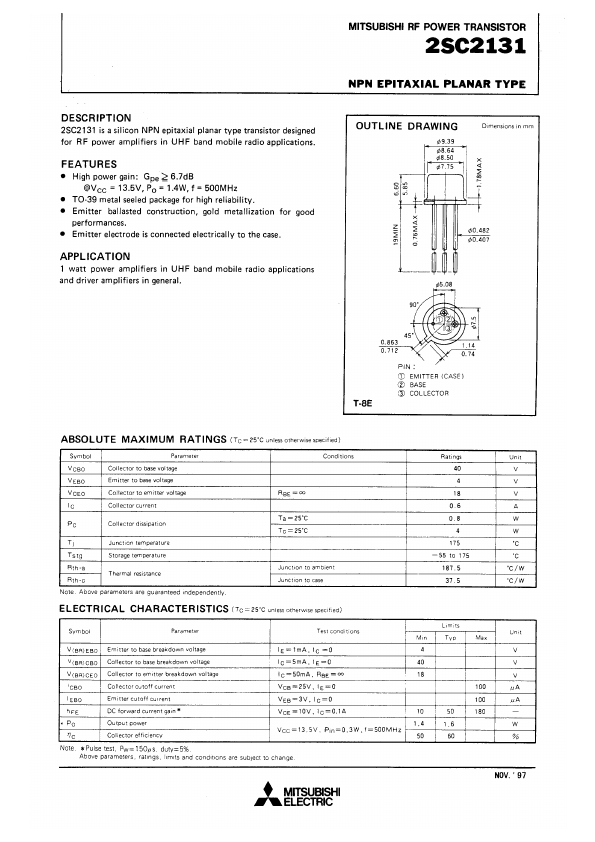 2SC2131 Mitsubishi Electric Semiconductor