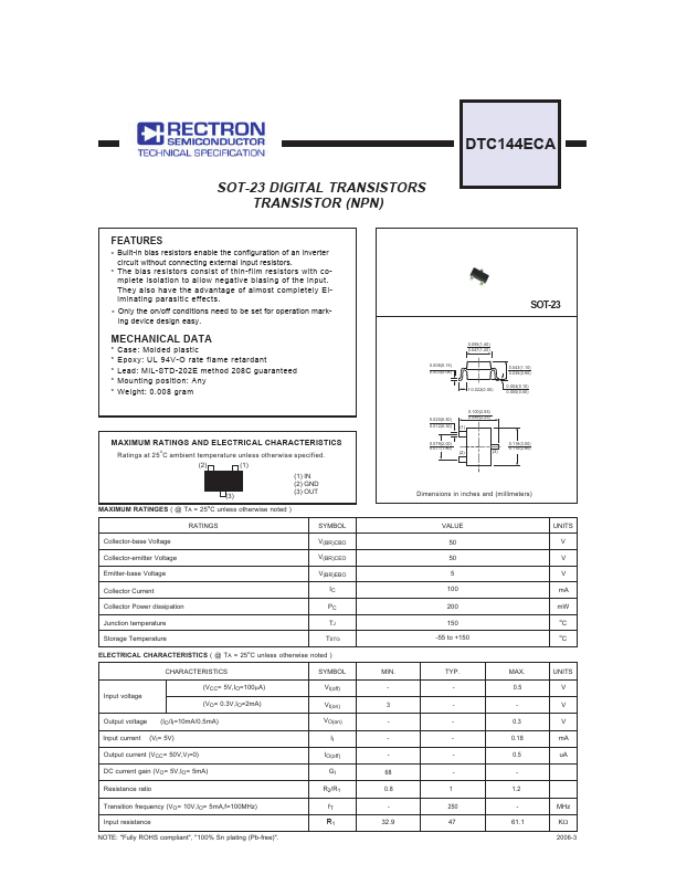 DTC144ECA Rectron Semiconductor