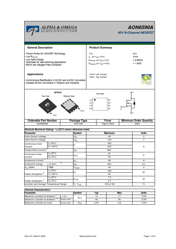 AON6590A Alpha & Omega Semiconductors