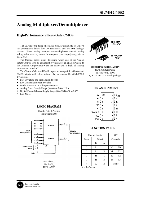 SL74HC4052 System Logic Semiconductor