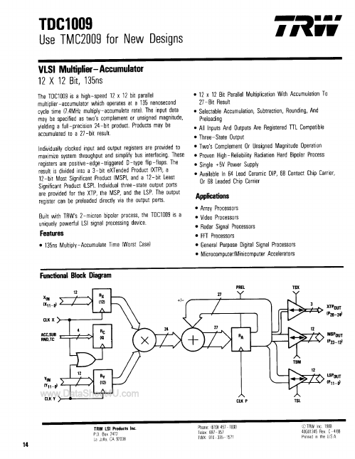 TDC1009 TRW LSI Products