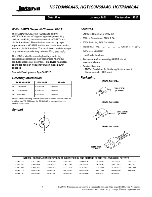 HGTP3N60A4 Intersil Corporation