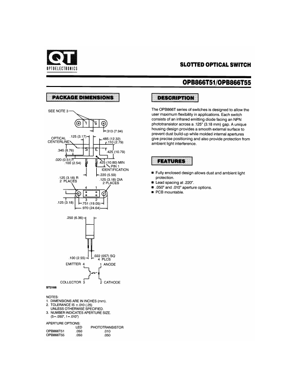 OPB866T55 QT Optoelectronics