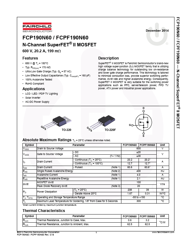 FCPF190N60 Fairchild Semiconductor