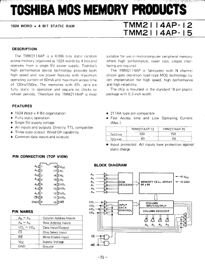 TMM2114AP-15 Toshiba