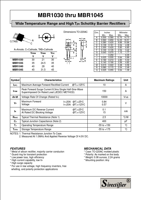 MBR1030 Sirectifier