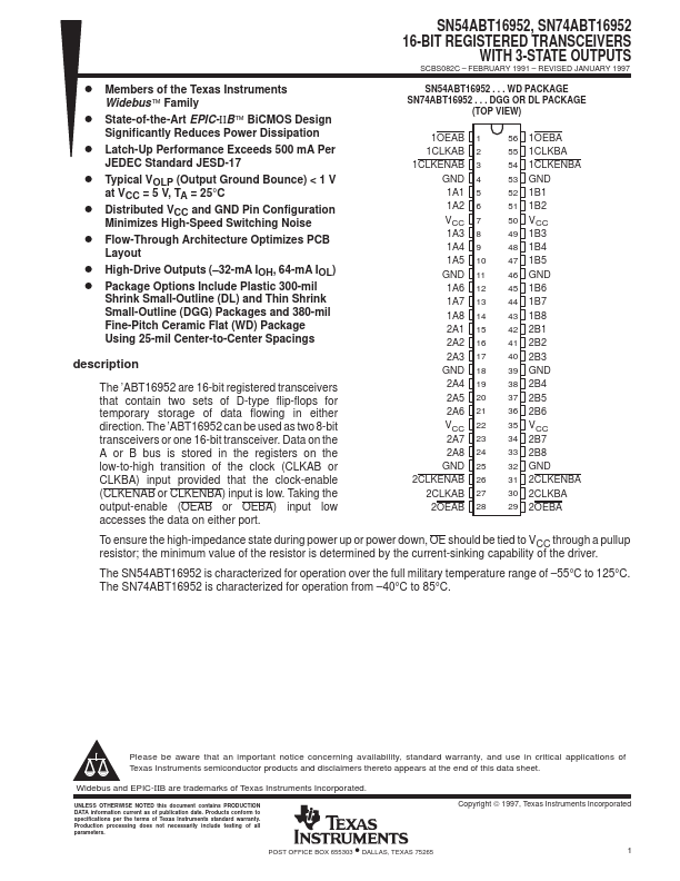 <?=SN54ABT16952?> डेटा पत्रक पीडीएफ