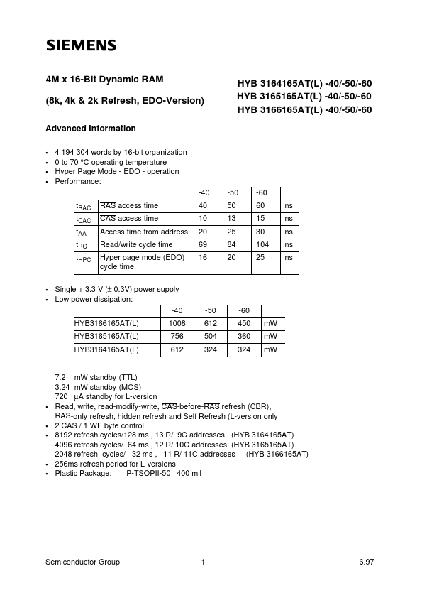 <?=HYB3165165ATL-50?> डेटा पत्रक पीडीएफ