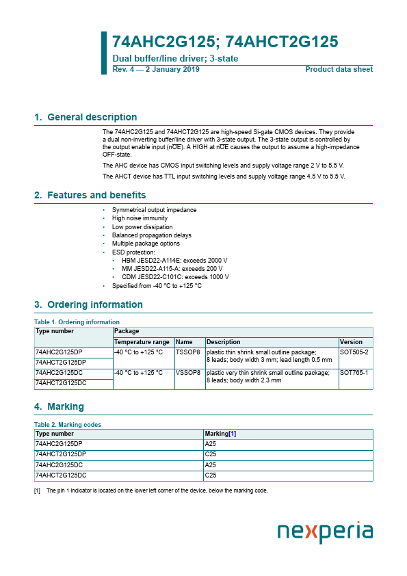 <?=74AHCT2G125?> डेटा पत्रक पीडीएफ