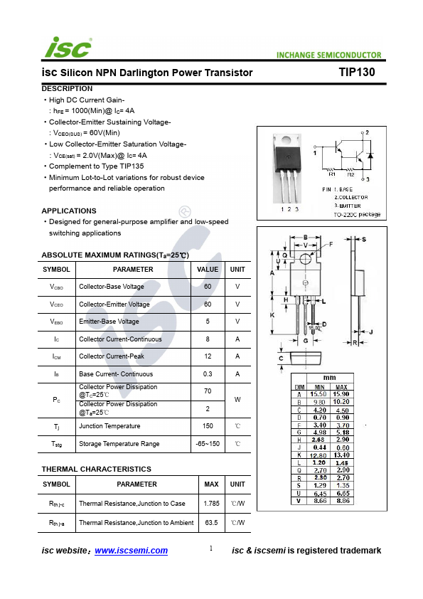 TIP130 Inchange Semiconductor