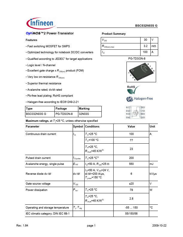 BSC032N03SG Infineon Technologies AG